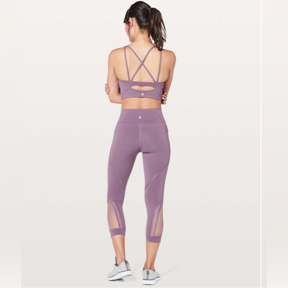 Lululemon Wunder Forget The Sweat Crop Leggings Smoked Mulberry Mesh Size 4 - Picture 3 of 8